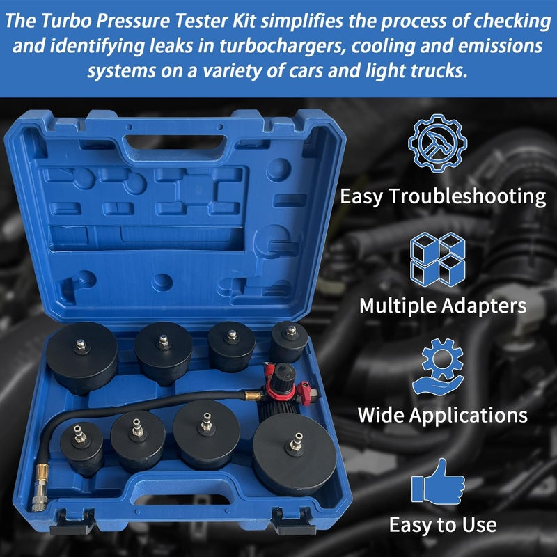SUGOOE Turbo System Leakage Tester Set Turbocharger Air Pressure Leakage Tester Kit with 4 Pairs of Stepped Adapters 1-3/8" to 3-1/2" 35mm-90mm for Most Vehicles (9PCS) - Image 2